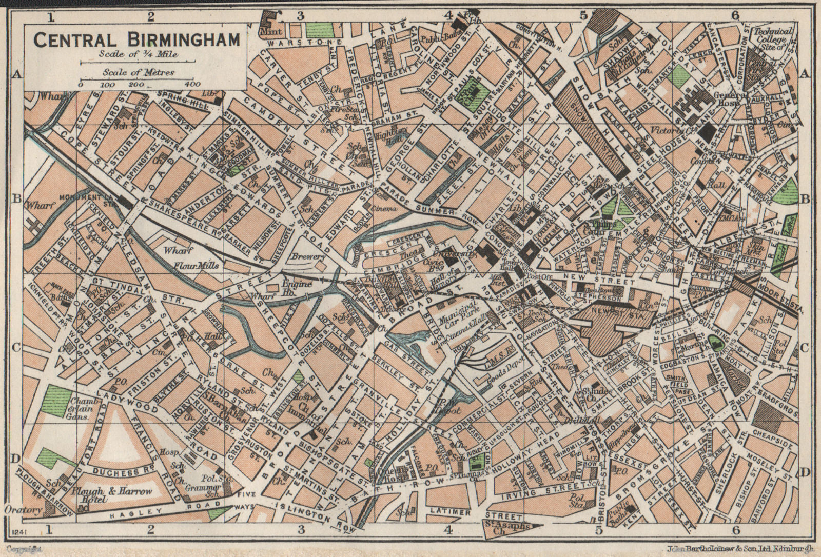 CENTRAL BIRMINGHAM. Vintage town city map plan. Warwickshire 1957 old